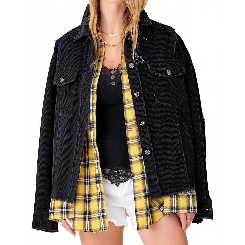 NEW LA MIEL washed corduroy oversized button down jacket in black